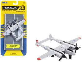 Runway24 - Lockheed P-38J Lightning Fighter Aircraft United States Army Air Force with Runway Section & Airplane - Silver Metallic