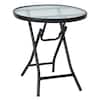 Front. Costway - Costway Patio Folding Round Glass Side Table Bistro Coffee Table Plant Stand - Black.