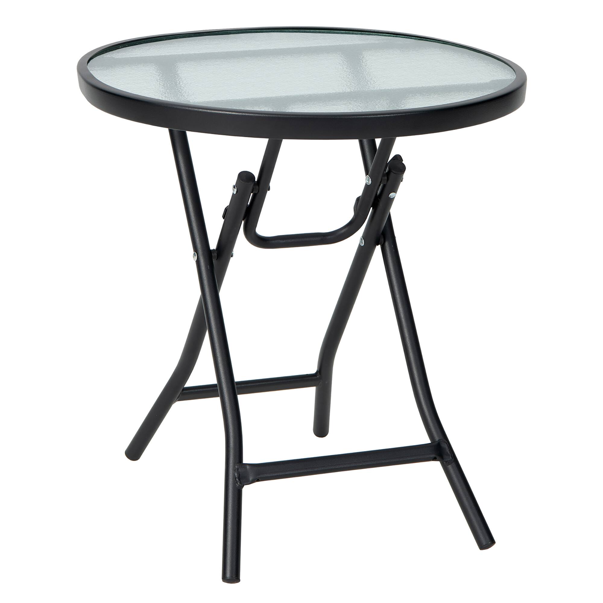 Front. Costway - Costway Patio Folding Round Glass Side Table Bistro Coffee Table Plant Stand - Black.