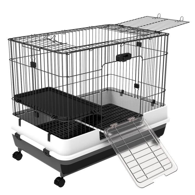 Alt View 7. PULUZ - 2-Level Small Animal Cage Rabbit Hutch with Wheels, Removable Tray, Platform and Ramp for Bunny, Chinchillas - Black.