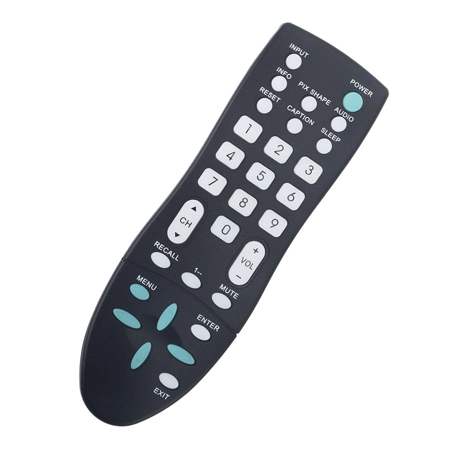 INPUT INFO PIX SHAPE CAPTION AUDIO 1 SLEEP 4 2 5 3 7 8 6 CH 9 0 RECALL + VOL 1-- - MENU MUTE ENTER EXIT