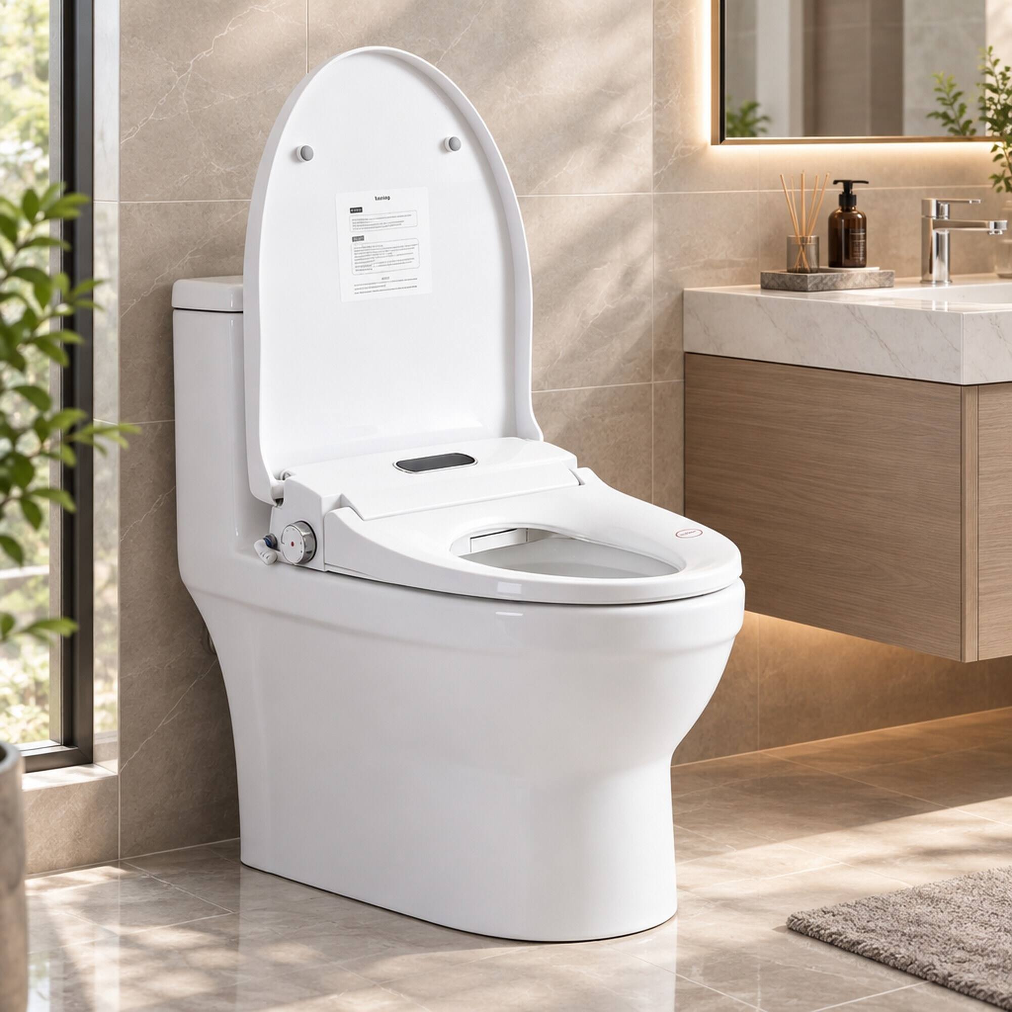 Left. RYHNUYNE - Smart Bidet Toilet Seat, Side Knob Heated Seat Water Temperature and Pressure Adjustment Automatic Nozzle Cleaning - White.