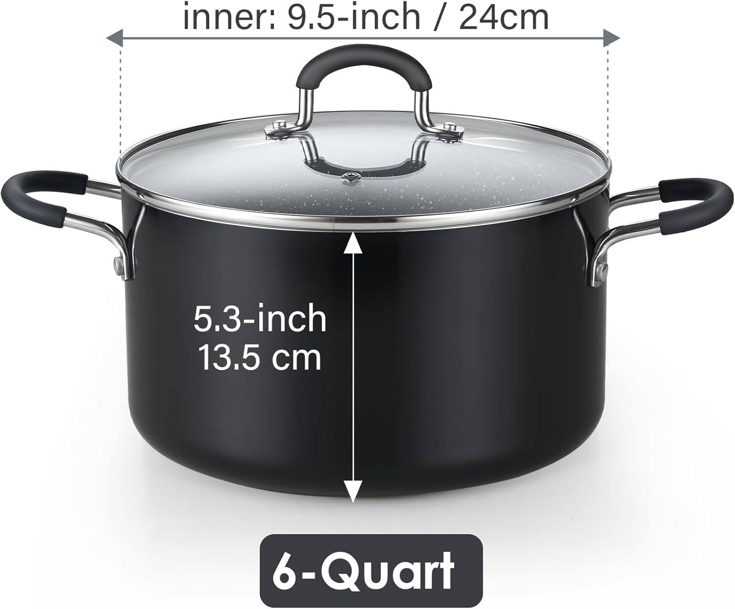 inner: 9.5-inch / 24cm  
5.3-inch / 13.5 cm  
6-Quart