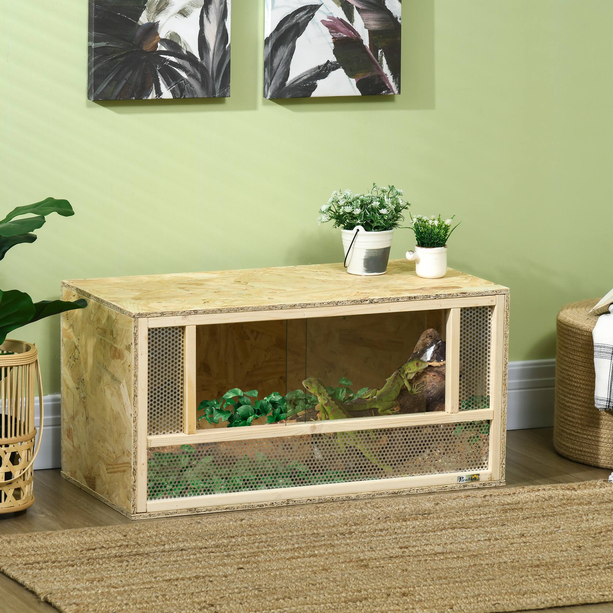 Angle. Pawhut - 31.5" x 15.7" x 15.7" Reptile Terrarium Tank, 33.8 Gallon with Sliding Door, for Chameleon, Lizard, Snake, Frog, Turtle.