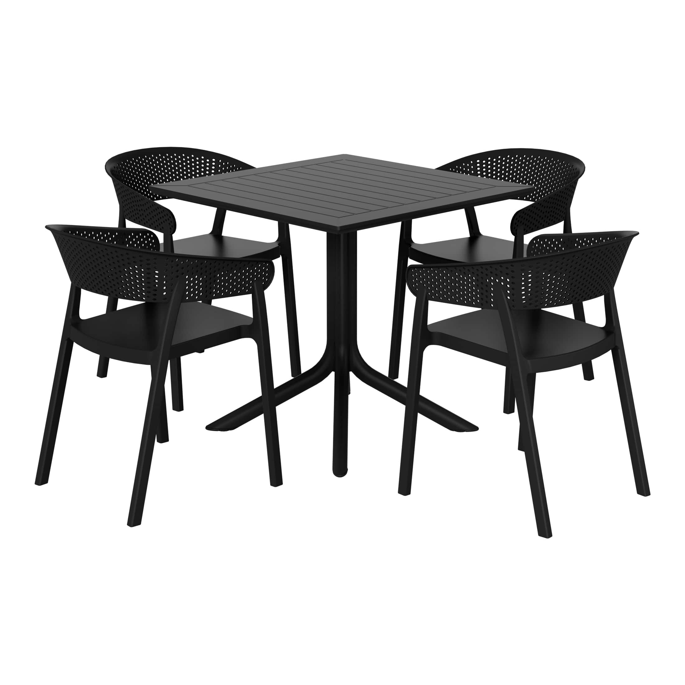 WestinTrends - Playa 5-Piece Outdoor Resin Square Patio Dining Table Set with Stackable Patio Dining Chairs - Black