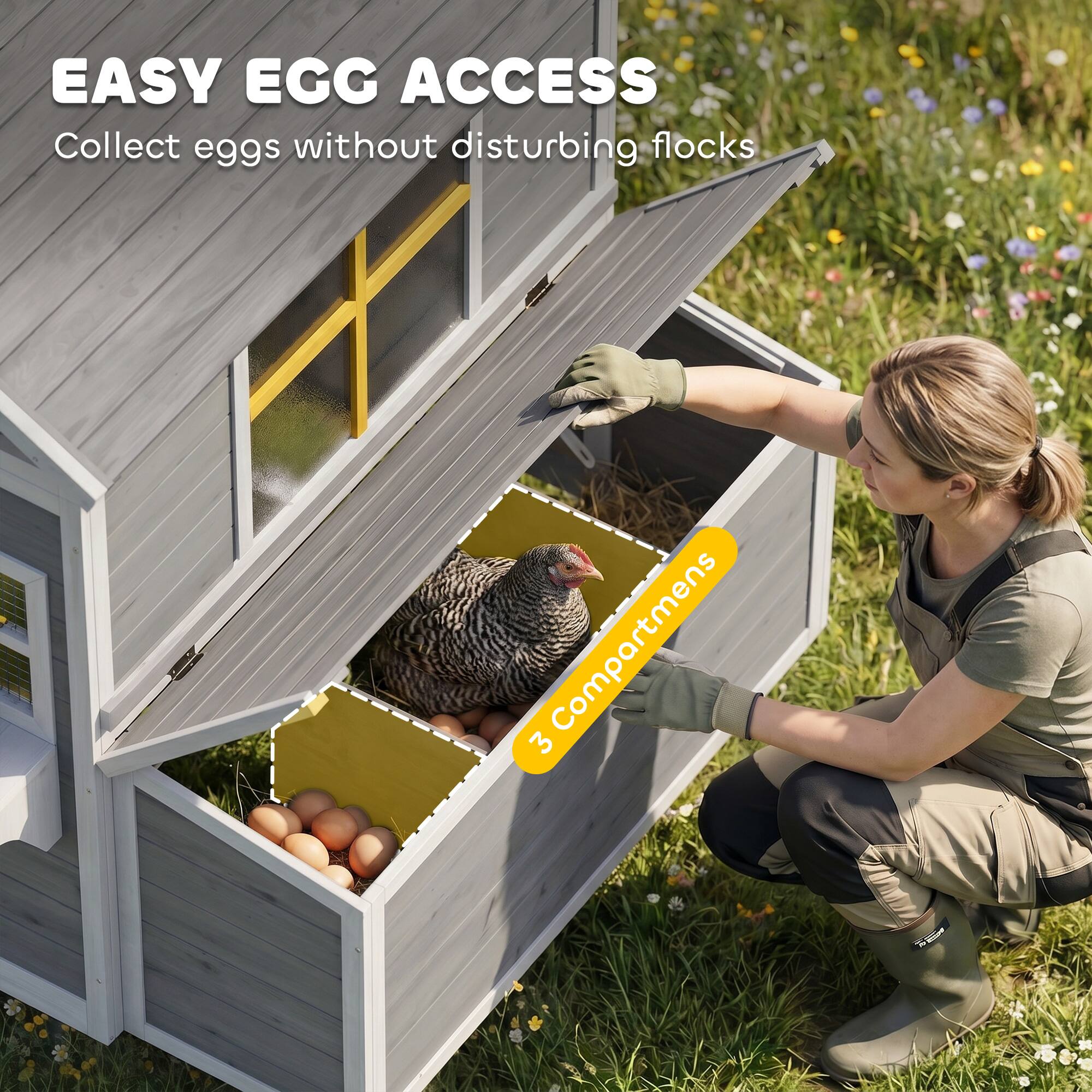 EASY EGG ACCESS  
Collect eggs without disturbing flocks  
3 Compartments