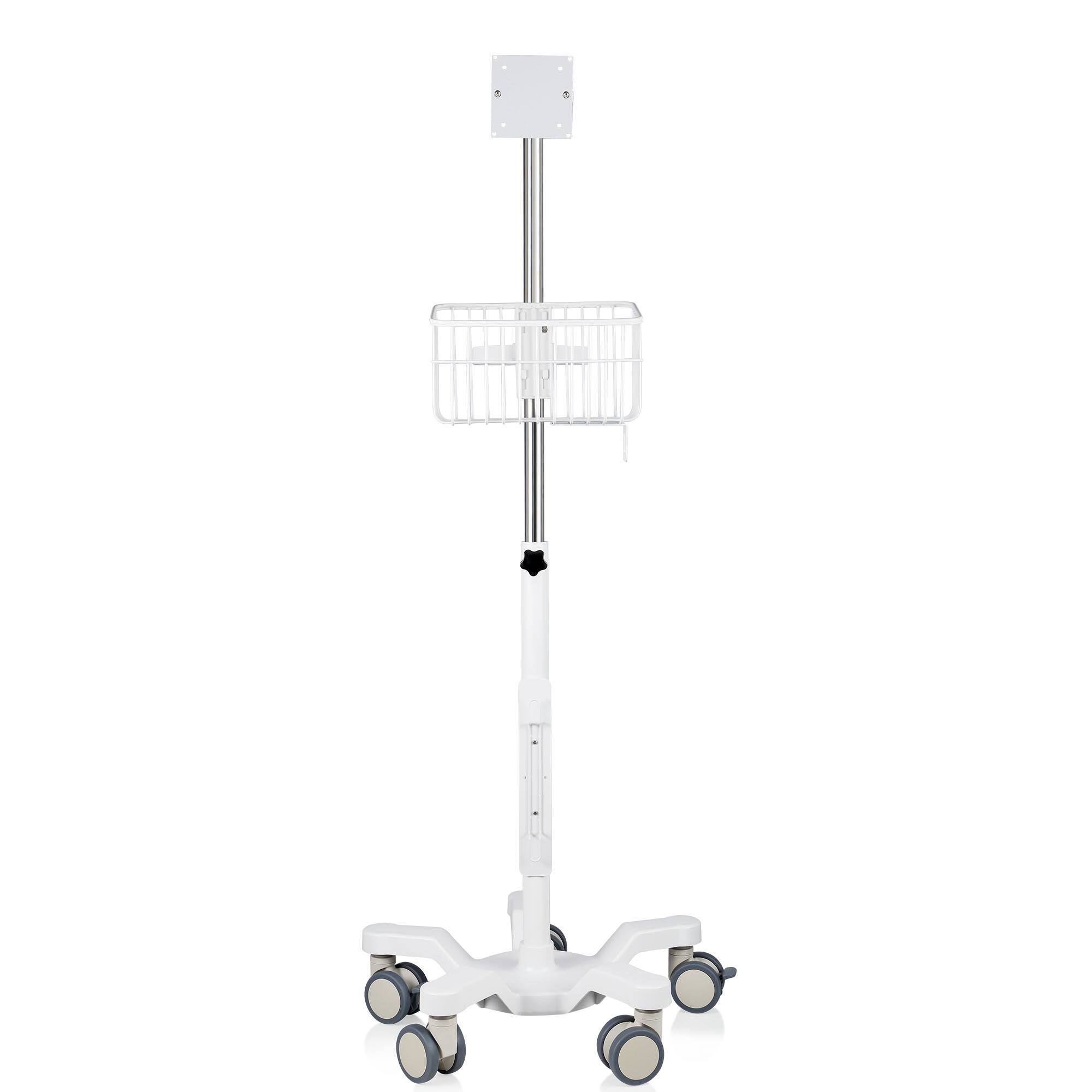 Angle. Viva Comfort - Adjustable Height Mobile Cart Stand with Storage Basket for Welch Allyn 4400 Vital Signs Monitor - White.