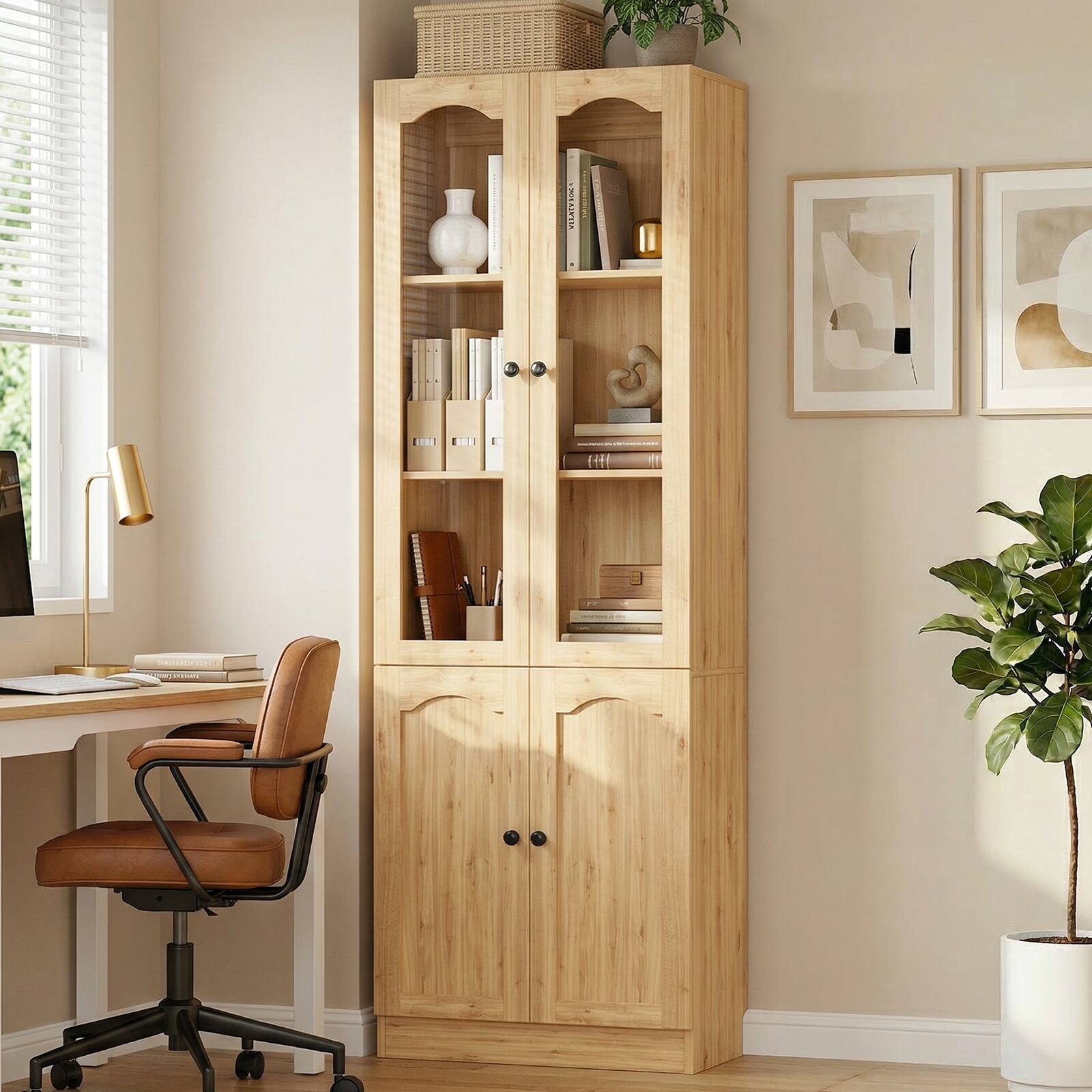 Alt View 4. Aheaplus - 80'' Tall Bookcase with Doors, 23.6'' Width Bookcase with 5-Tier Shelves, 2 Piece Set - Nature.