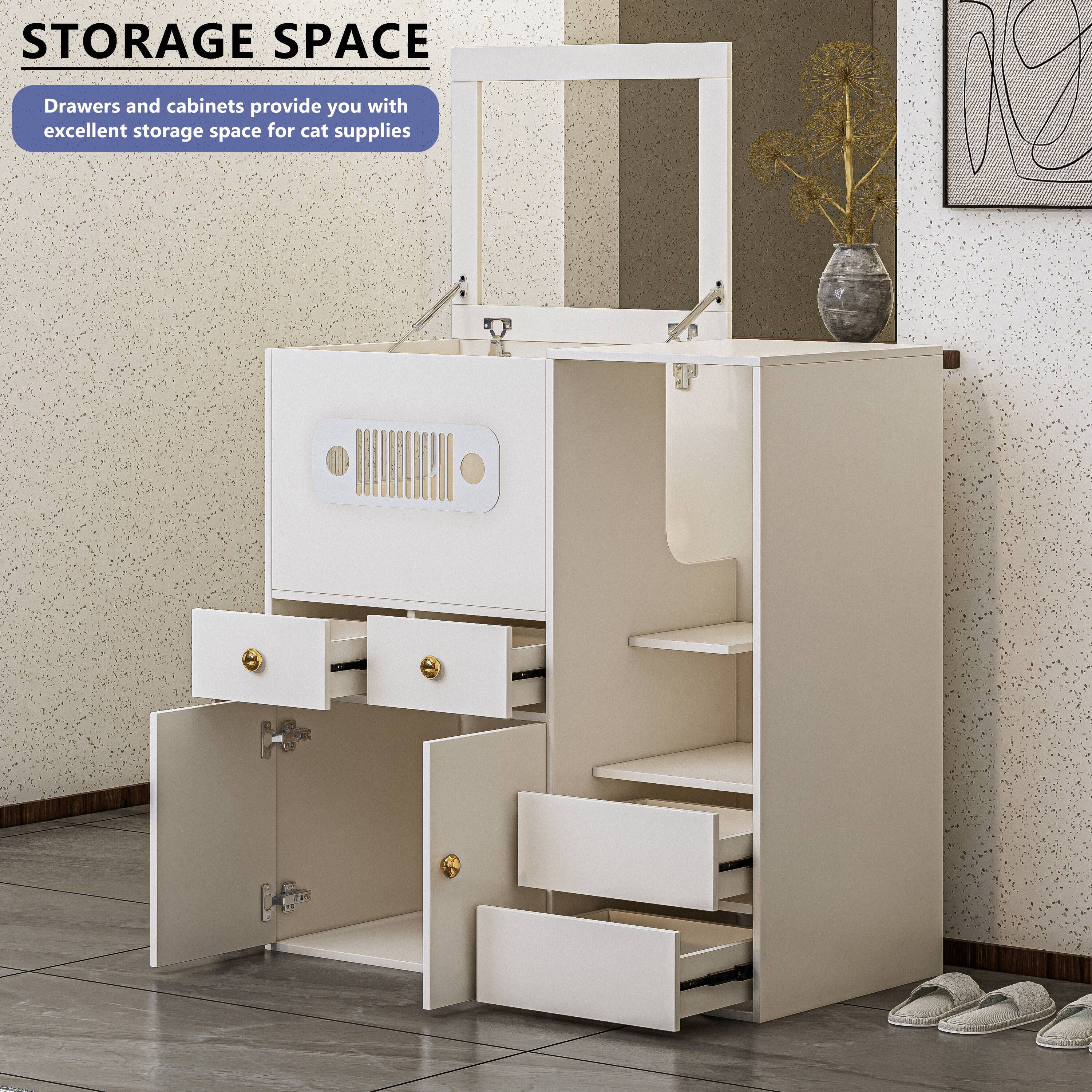 STORAGE SPACE  
Drawers and cabinets provide you with excellent storage space for cat supplies