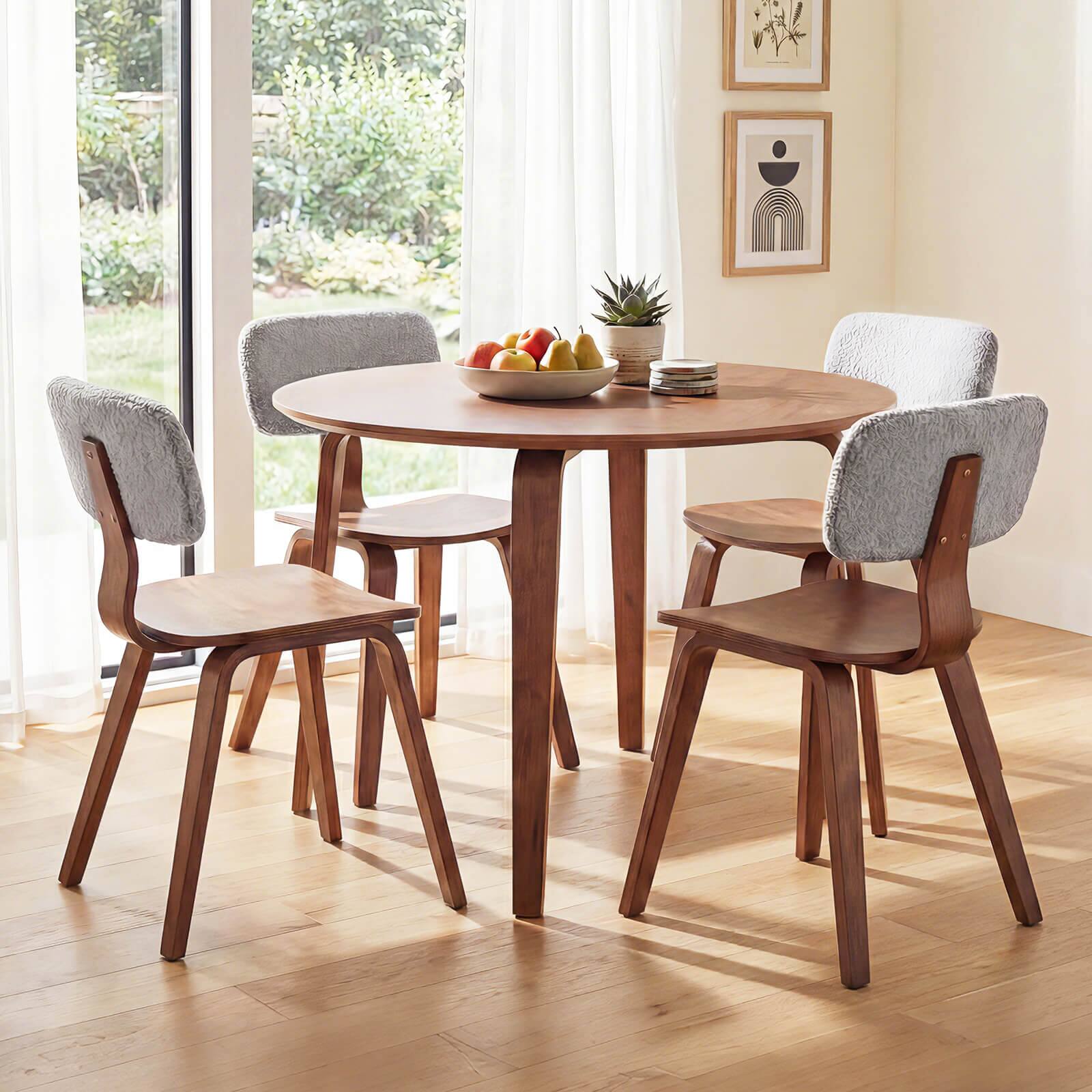 Alt View 1. Costway - Costway 5 PCS Dining Table Set with 4 Padded Dining Chairs, Circle Dinner Dinette Table - Gray & Walnut.