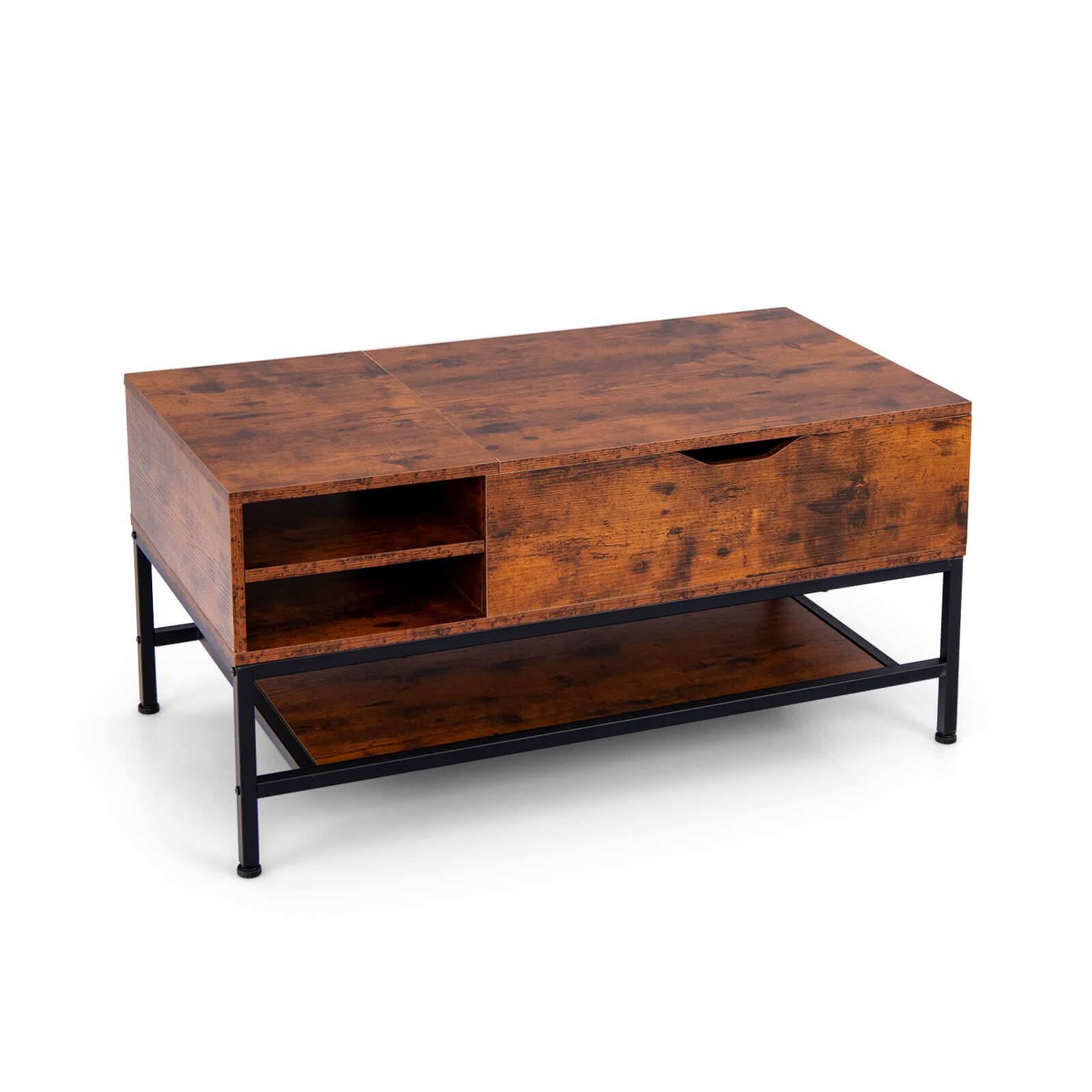 Alt View 17. Costway - Lift Top Coffee Table w/Hidden Compartment & Removable Storage Shelf Metal Frame - Rustic Brown.
