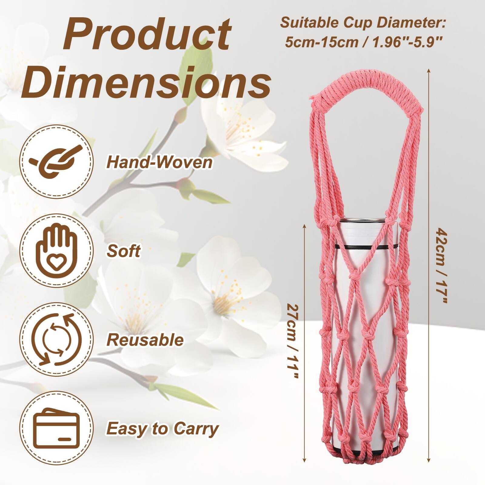 Unique Bargains Crochet Water Bottle Carrier Bag, Handwoven Cotton Rope ...