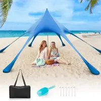 Costway - 20 x 20 FT Beach Sunshade Canopy UPF50+ with Carry Bag & 8 Sandbags & Shovel - Blue - Front_Zoom