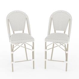 Martha Stewart - Lily Pond 2PK All-Weather Stackable Patio Bistro Counter Stools - Gray & White/Gray Frame