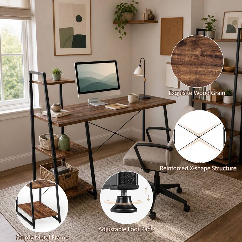 Exquisite Wood Grain Reinforced X-shape Structure Sturdy Metal Frame Adjustable Foot Pads