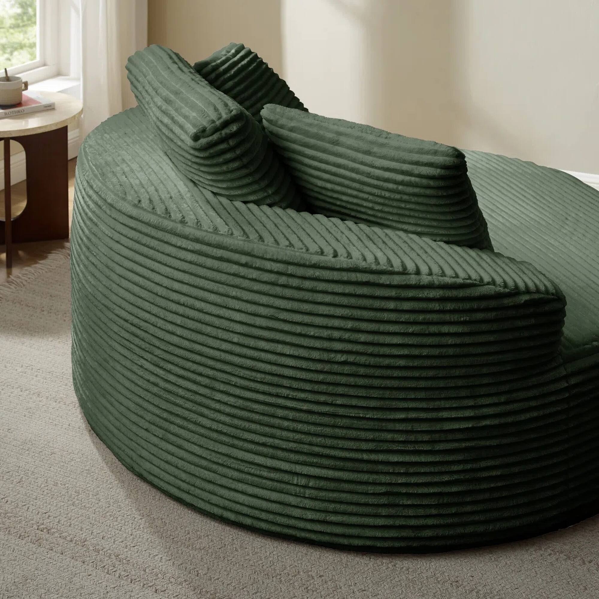 Alt View 2. Yardgrace - Oversized 55.1" Round Corduroy Chaise Lounge – Deep Seat Cloud Sofa, No Assembly Needed - Green.
