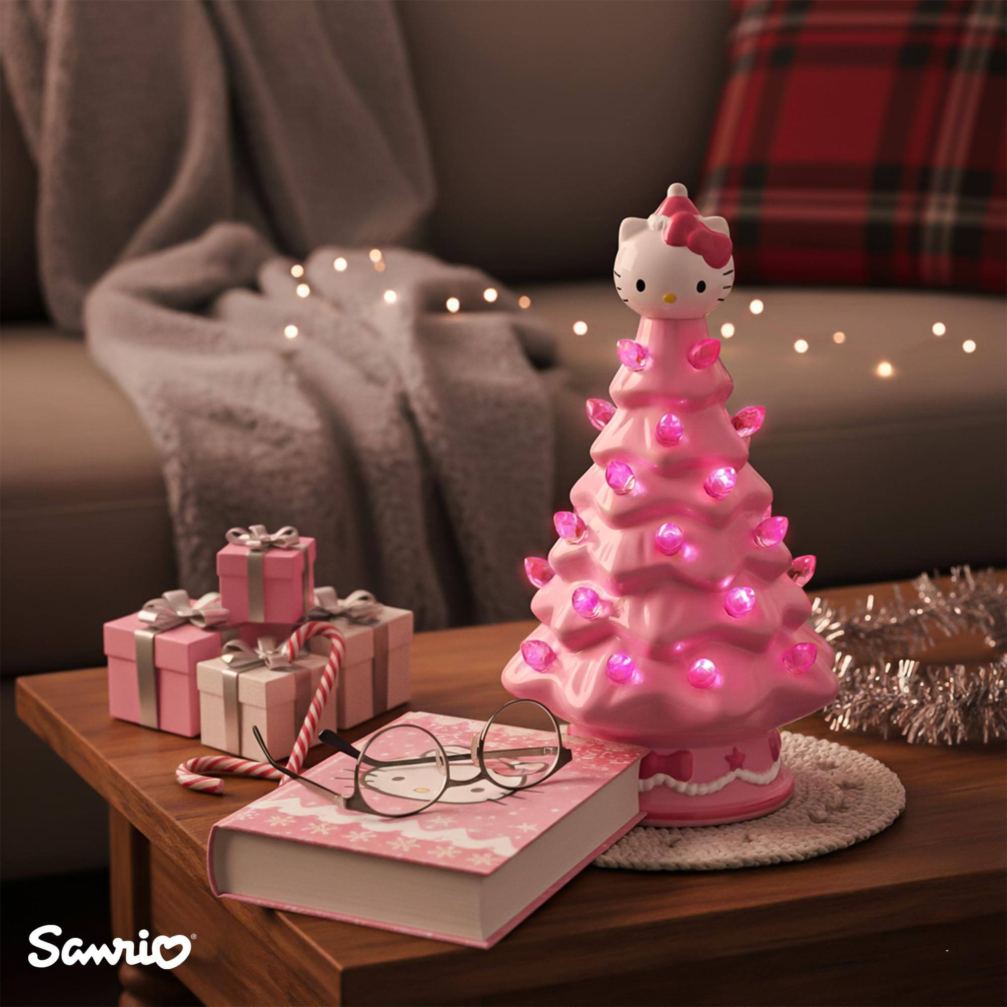 Alt View 3. Ukonic - Sanrio Hello Kitty Pink Light-Up Ceramic Christmas Tree | 6 Inches Tall - Pink.