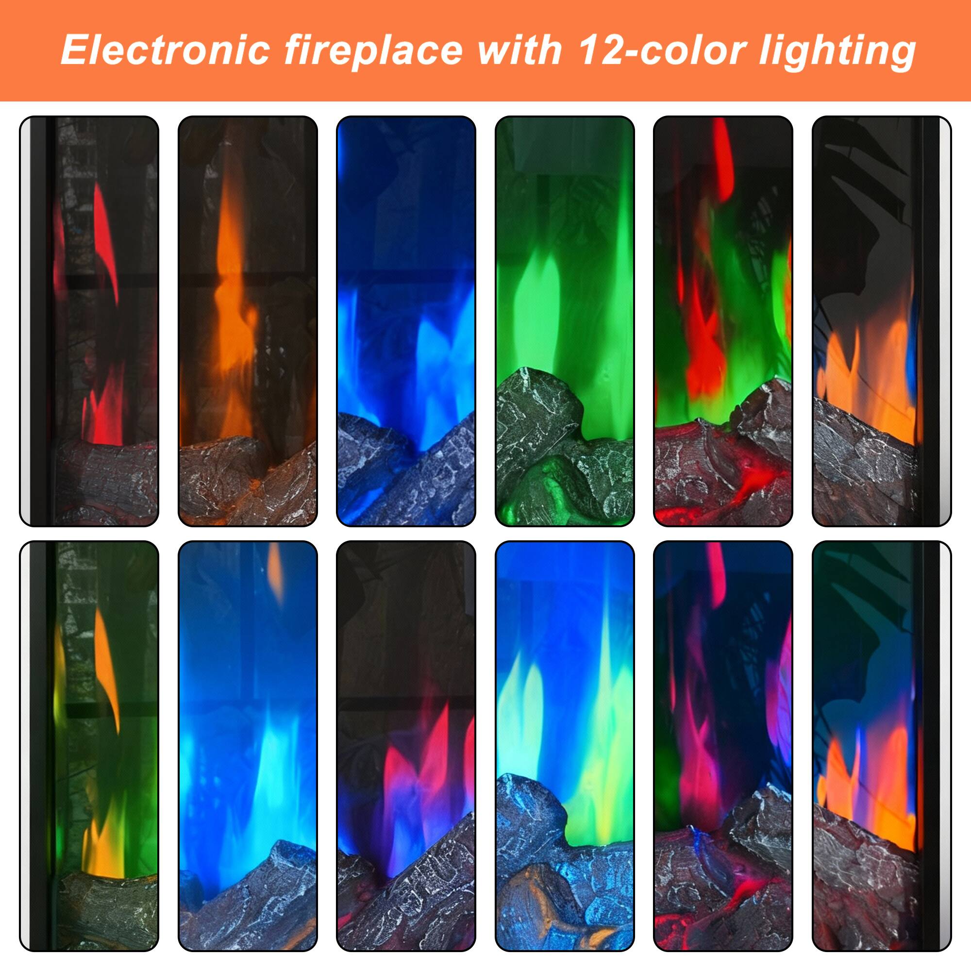 Electronic fireplace with 12-color lighting
