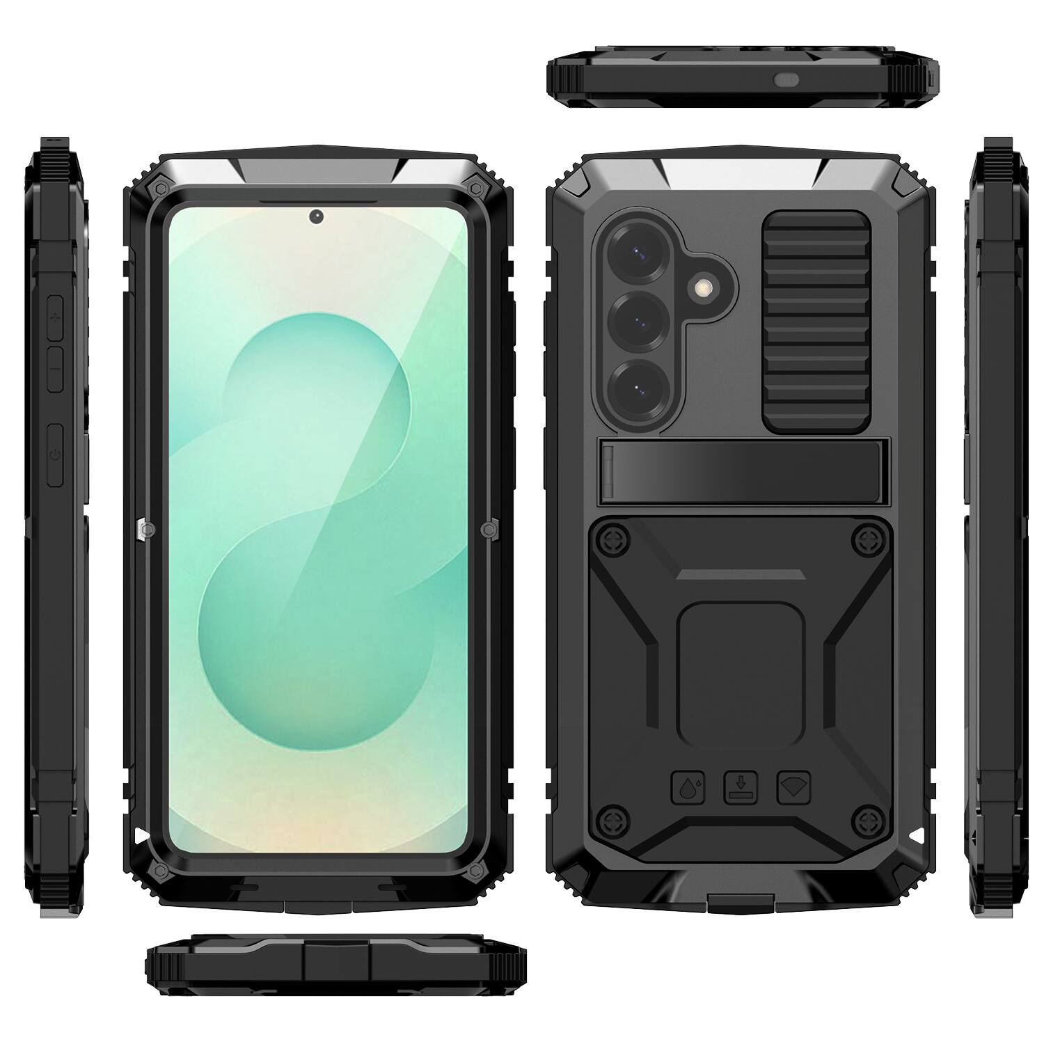 Alt View 4. Dteck - For Samsung Galaxy S26 Case Outdoor Sports Kickstand Rugged Heavy Duty Full Body Cover with Built in Screen Protector - Black.