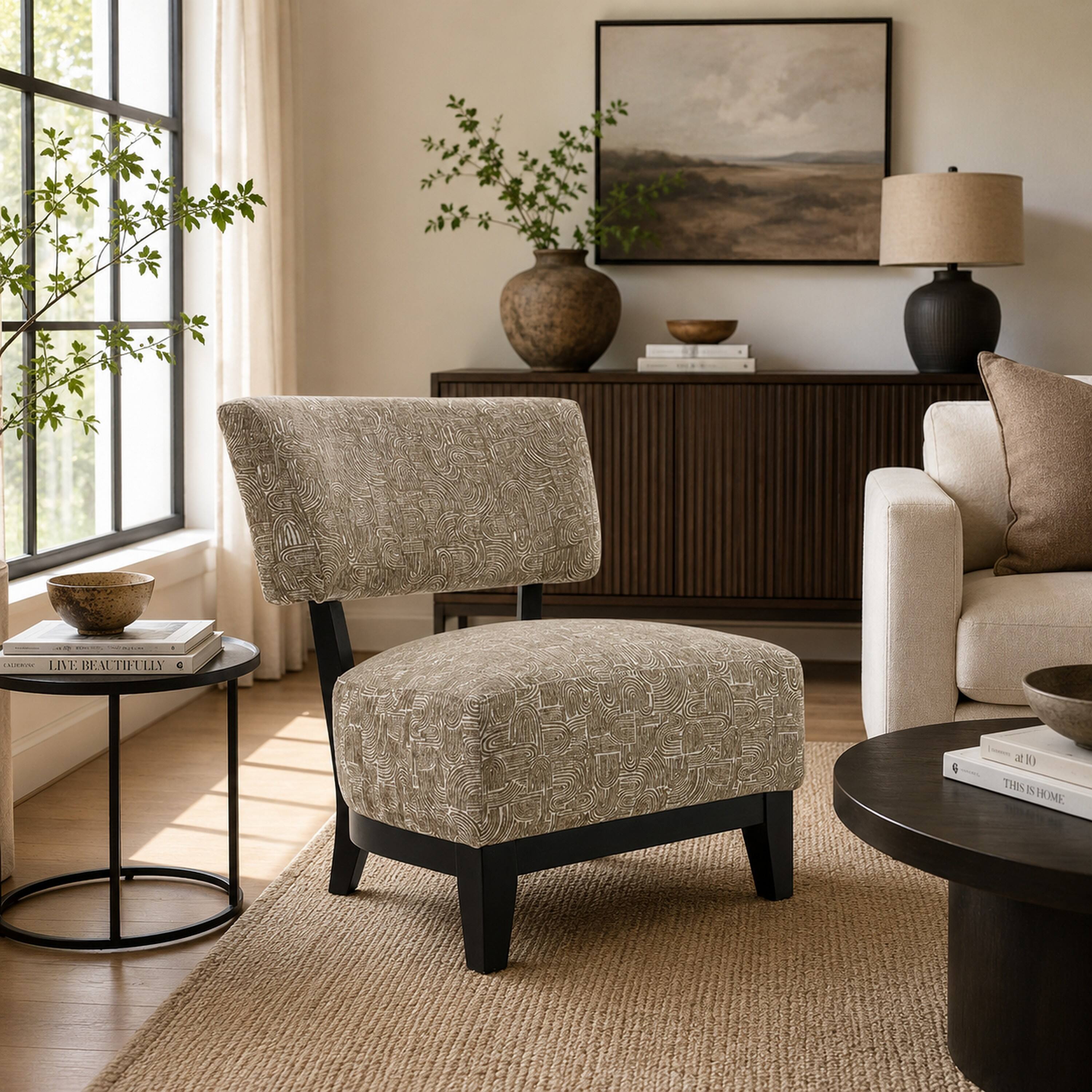 Manhattan Lane Beth Accent Chair with Angled Back, Wood Abstract Fabric ...