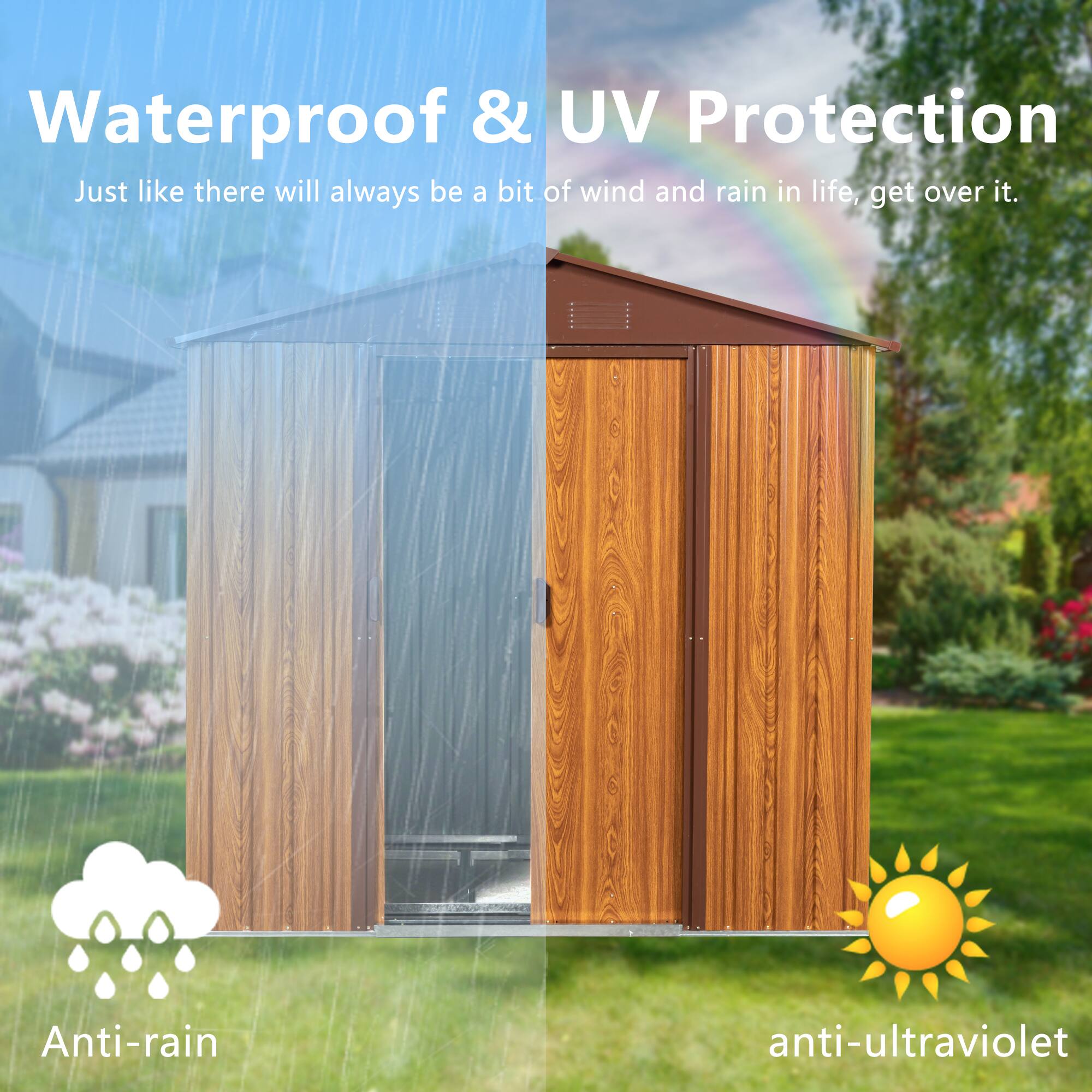 Waterproof & UV Protection  
Just like there will always be a bit of wind and rain in life, get over it.  

Anti-rain  
anti-ultraviolet