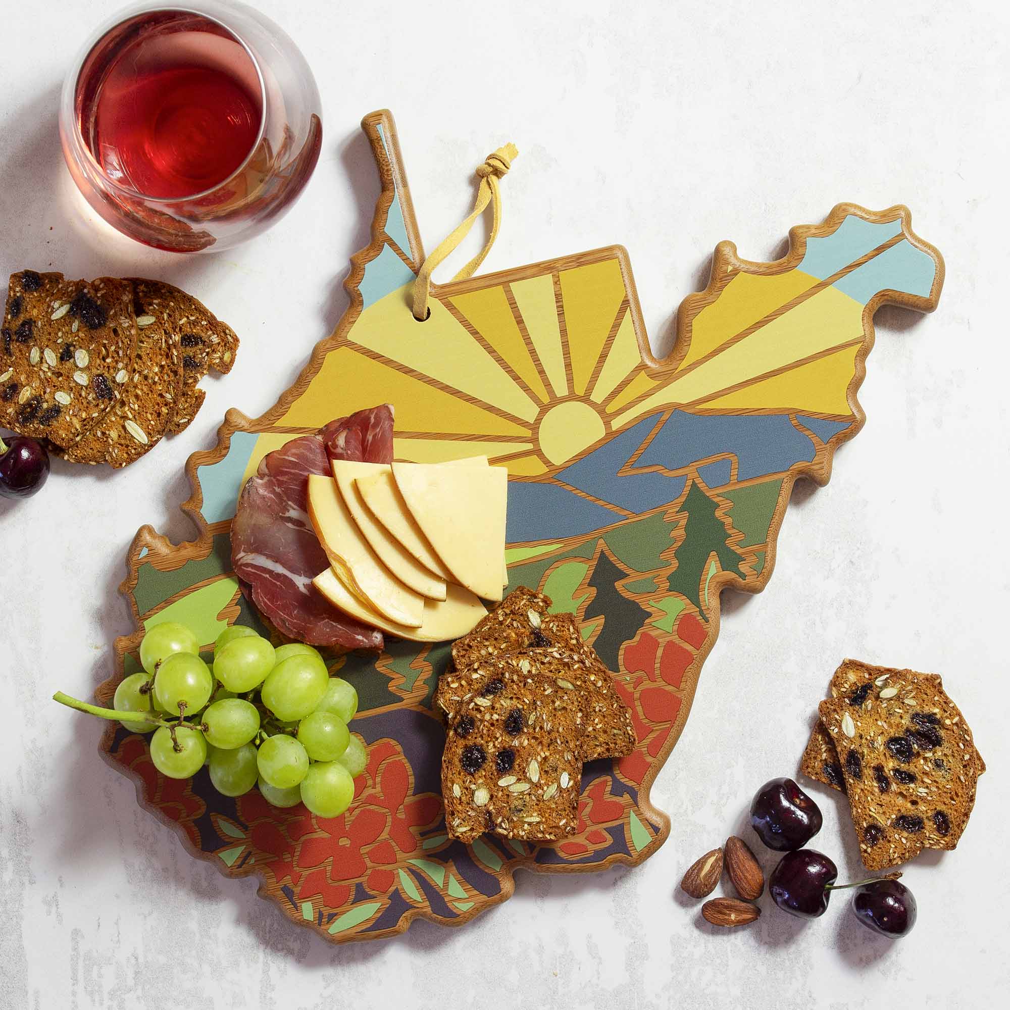 Angle. Totally Bamboo - West Virginia Cutting Board with Artwork by Summer Stokes.