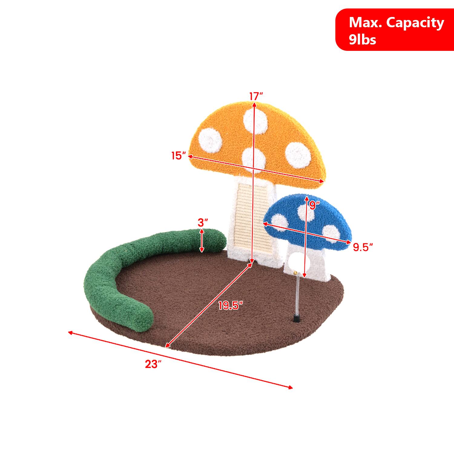 Max. Capacity 9lbs  
17"  
15"  
3"  
9.5"  
19.5"  
23"