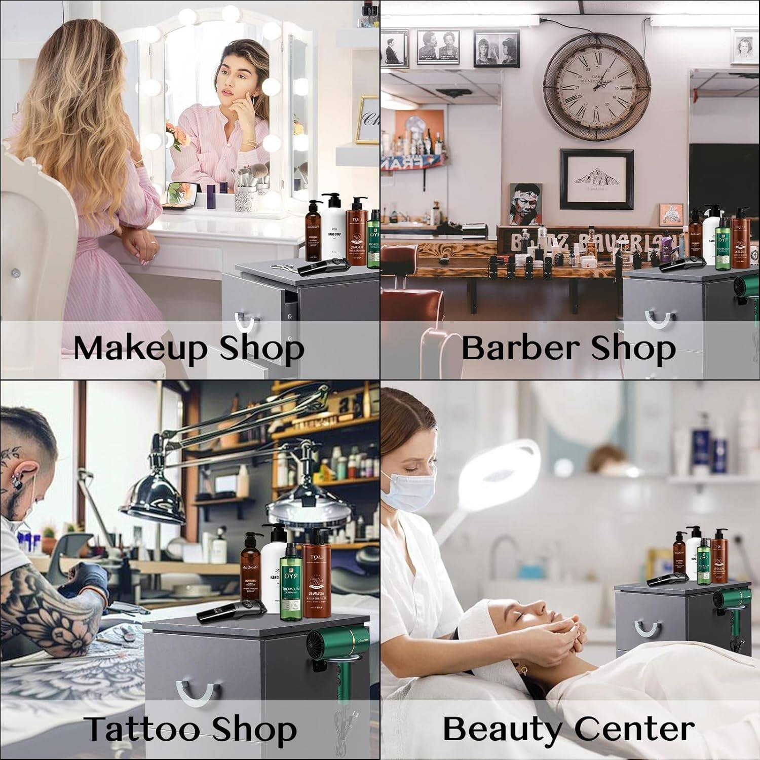 Sure, here is the corrected and grouped text:

- Makeup Shop
- Barber Shop
- Tattoo Shop
- Beauty Center

Additional text from the image:
- B1DZ BAVARIA
- Makeup Shop
- Barber Shop
- Tattoo Shop
- Beauty Center