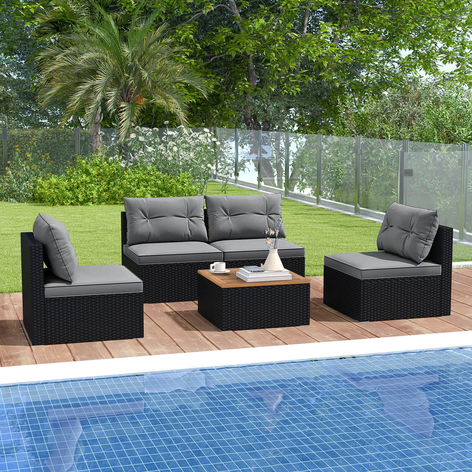 Alt View 1. Costway - Costway 5 Piece Outdoor Furniture Set with Seat & Back Cushions Acacia Wood Tabletop - Gray.