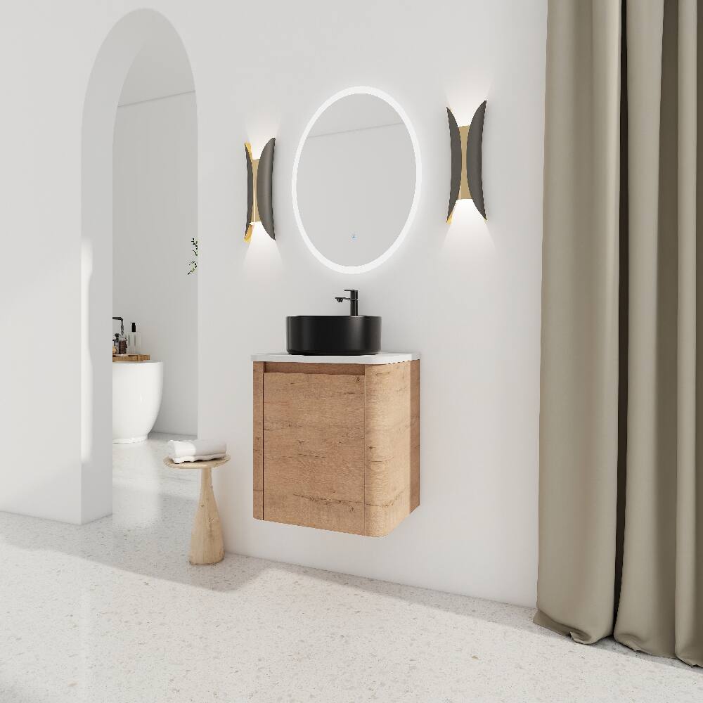 Alt View 1. Loheer - Loheer 24 inch wall mounted bathroom vanity with ceramic art sink, imitative oak - Imitative Oak.