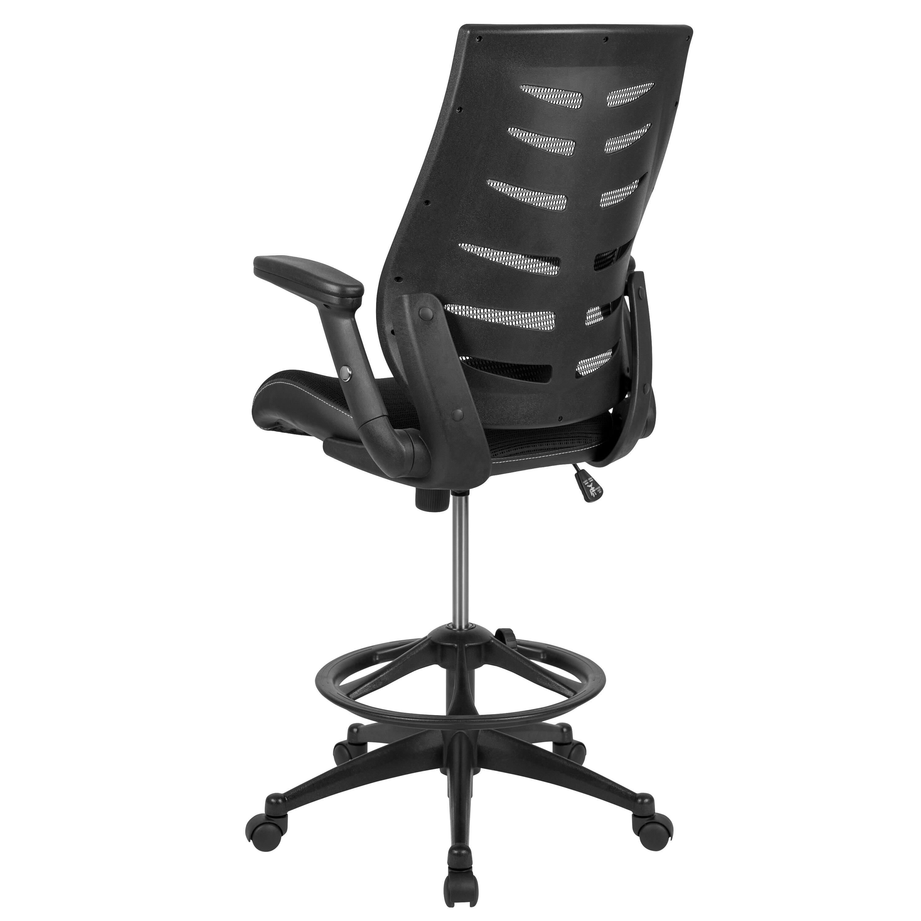Alt View 5. Emma + Oliver - High Back Mesh Ergonomic Drafting Chair with Adjustable Flip-Up Arms - Black.