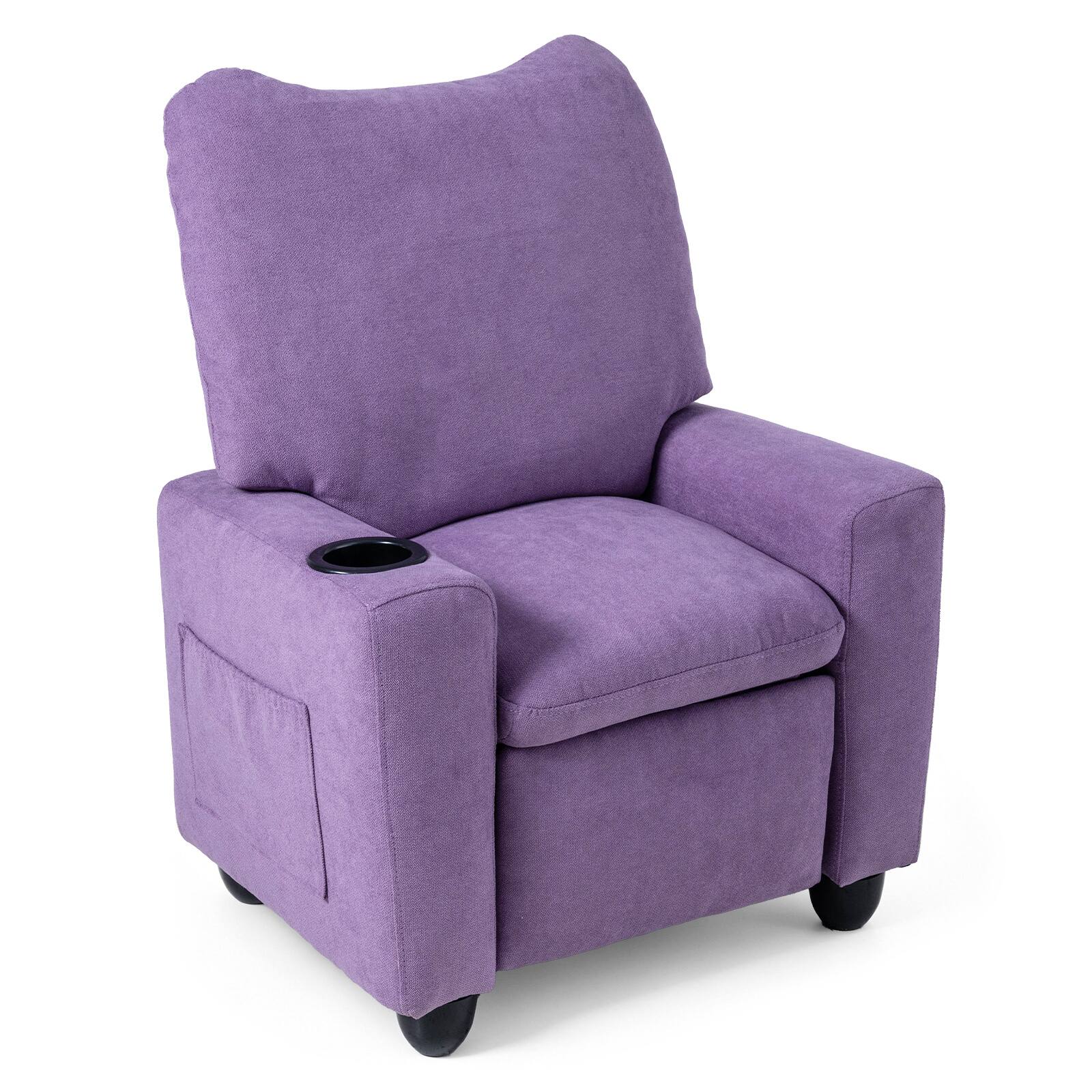 Alt View 5. Costway - Costway Kids Recliner with Adjustable Backrest Footrest Cup Holder Side Pockets for Ages 3+ - Purple.