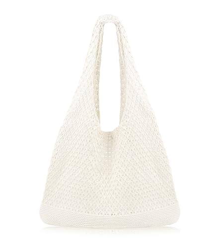 Front. ESBANY - Crochet Beach Tote bag Summer Beach Bag for Women Aesthetic Mesh Tote Bag Hippie Bag Knit Bag - B-beige.
