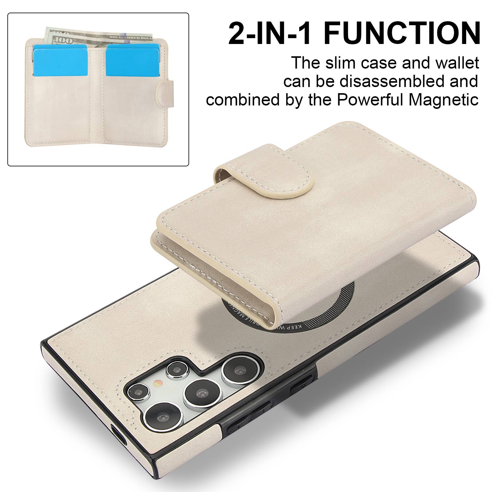 2-IN-1 FUNCTION  
The slim case and wallet can be disassembled and combined by the Powerful Magnetic