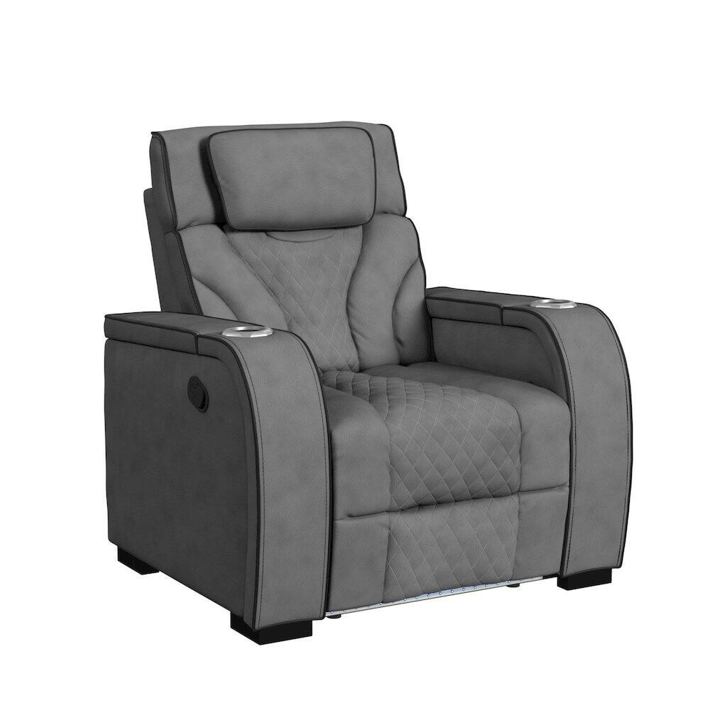 Left. Picket House Furnishings - Tundra Motion Recliner with LED in Simba Slate and Black Welt - Slate And Black Welt.