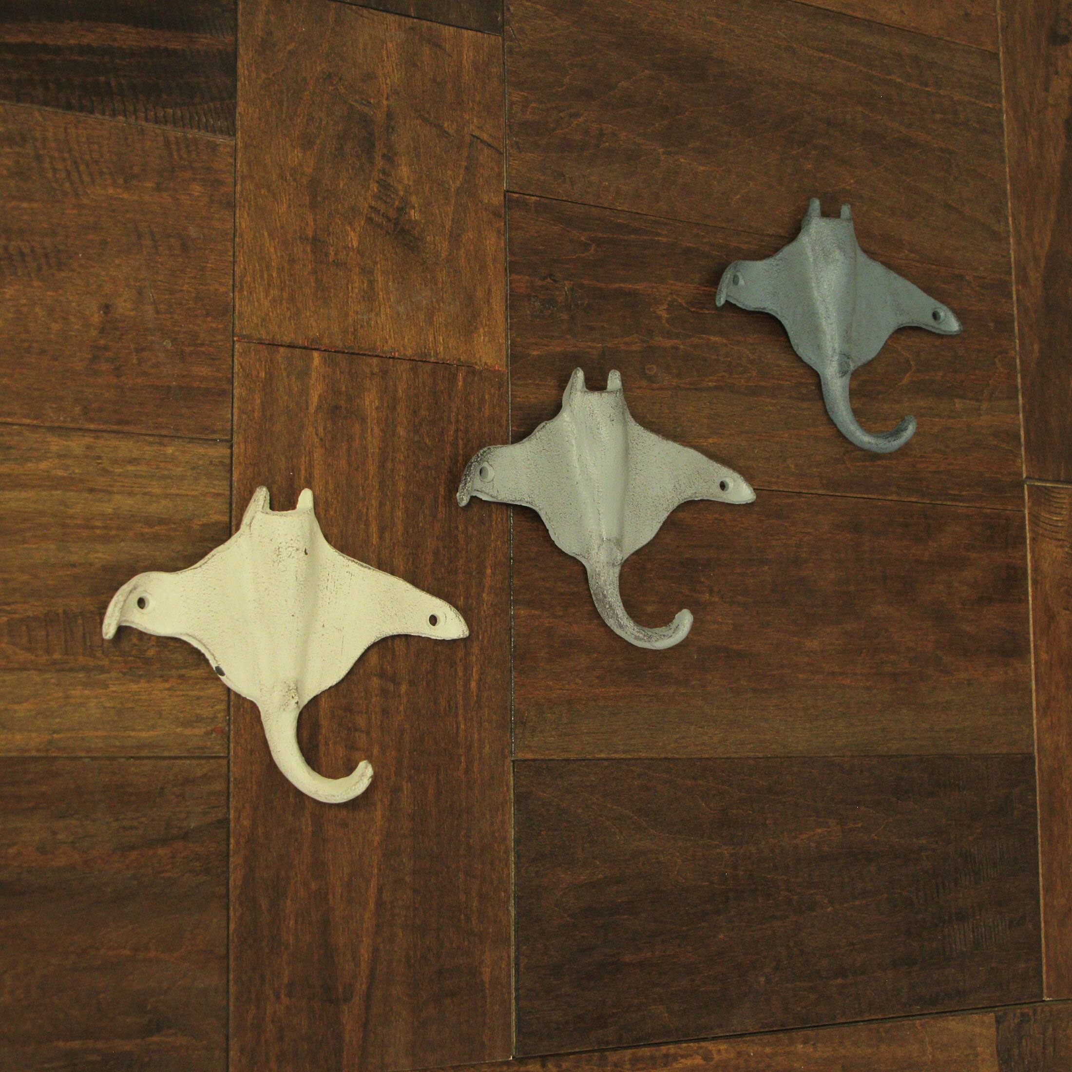 Alt View 4. Zeckos - Set of 3 Stingray Wall Hooks - 6.25" - Blue, Gray, White - Coastal Decor - Multicolored.