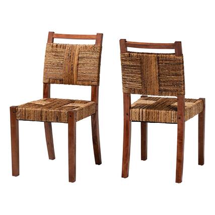 Front. bali & pari - Chabela Handwoven Seagrass Dining Chair Set of 2- Solid Mango Wood Frame with Woven Seat and Backrest, Rustic Boho Style - Natural Brown/Light Brown.