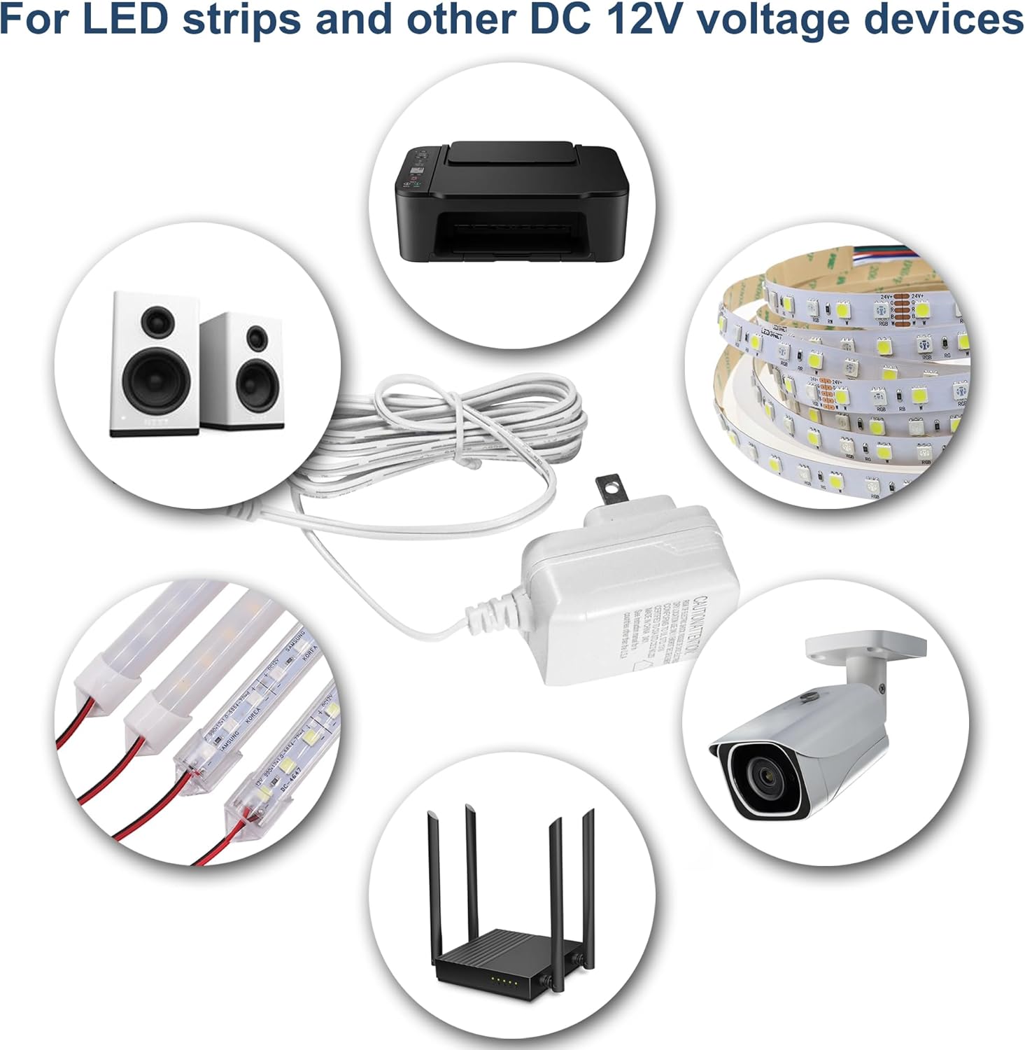 For LED strips and other DC 12V voltage devices