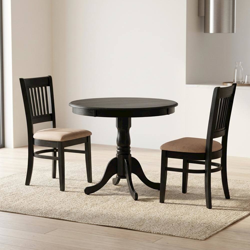 Alt View 2. FurniFact - Solid Wood Round Dining Table & Chairs 3-Piece Set - Multi-Color.