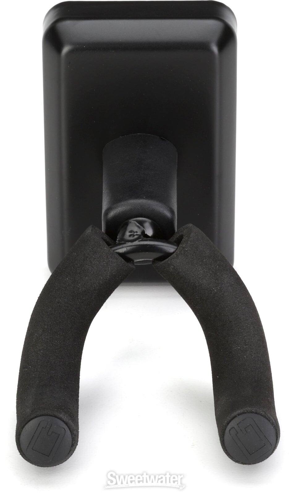 Left. Gator Frameworks - Wall-Mounted Ukulele and Mandolin Hanger with Padded Yoke and Black Decorative Mounting Plate - Black.