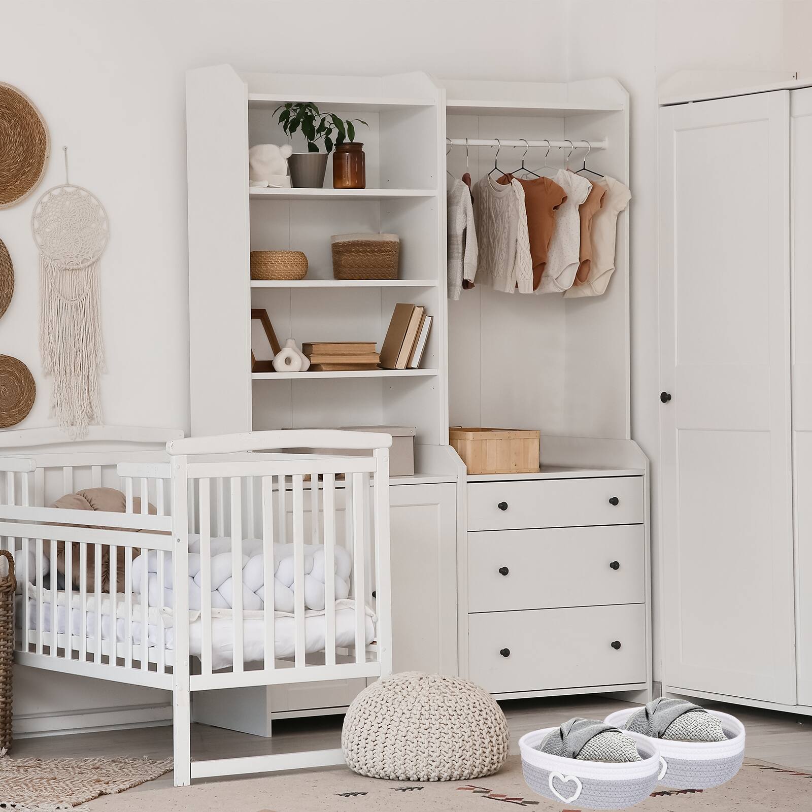 Alt View 5. Unique Bargains - Rectangular Rope Basket, 10x5.9x3.1inch Small Woven Basket for Shelf Storage Home Decor Gift Chest - White/Pink.