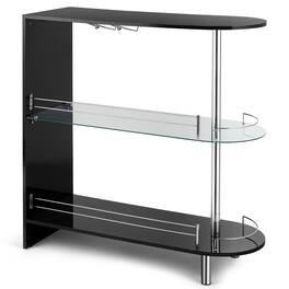 Costway - Wine Rack Unit w/Tempered Glass Shelf & Glass Holders Glossy - Black