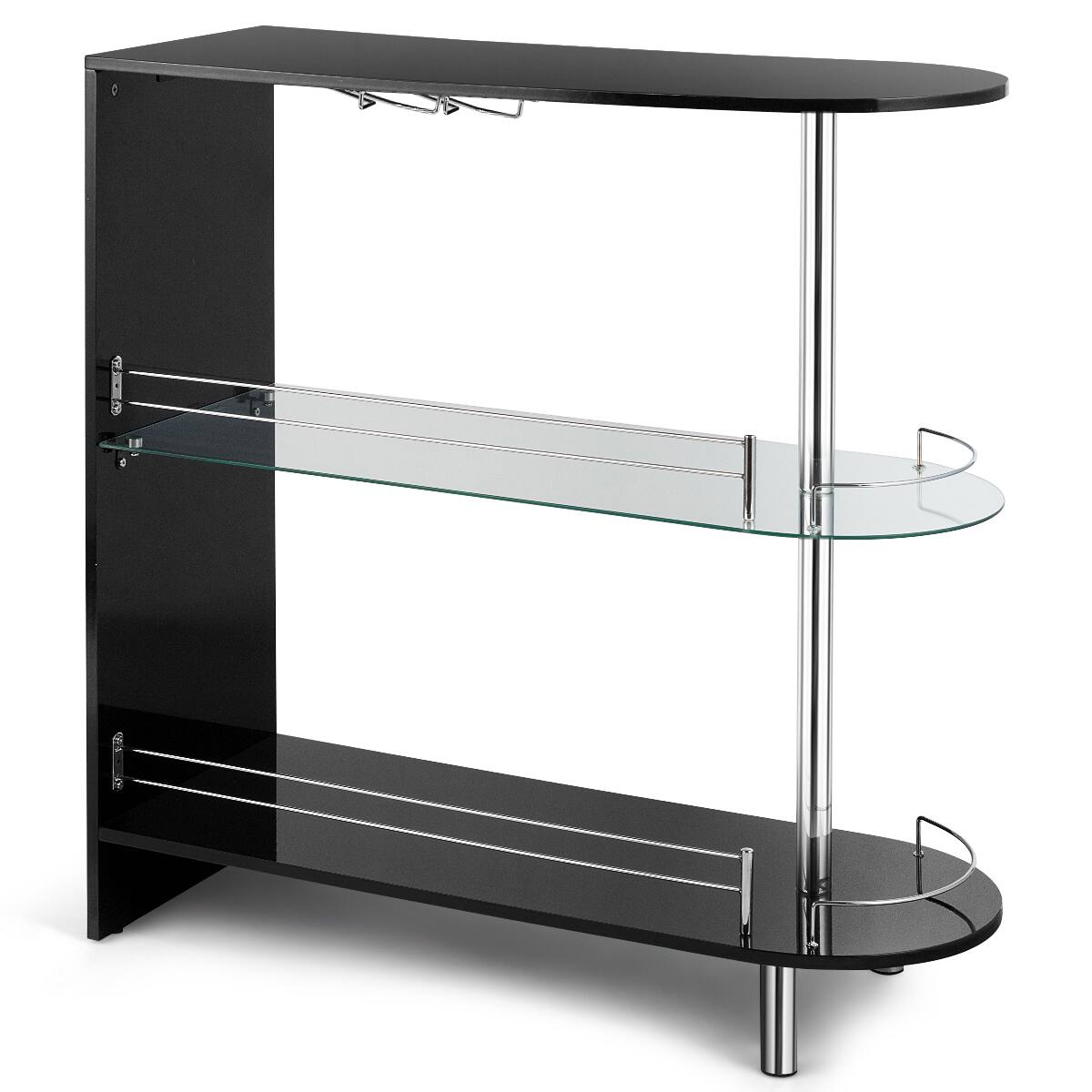 Front. Costway - Wine Rack Unit w/Tempered Glass Shelf & Glass Holders Glossy - Black.