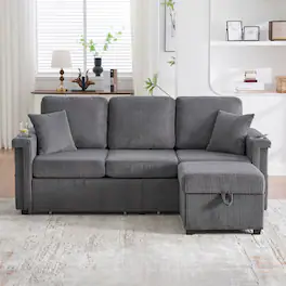 Trinkets Crazed - 76" L Shaped Sectional Couches with Storage Ottoman, 3 Seater Corduroy Sofa with 2 Drawers - Dark Gray