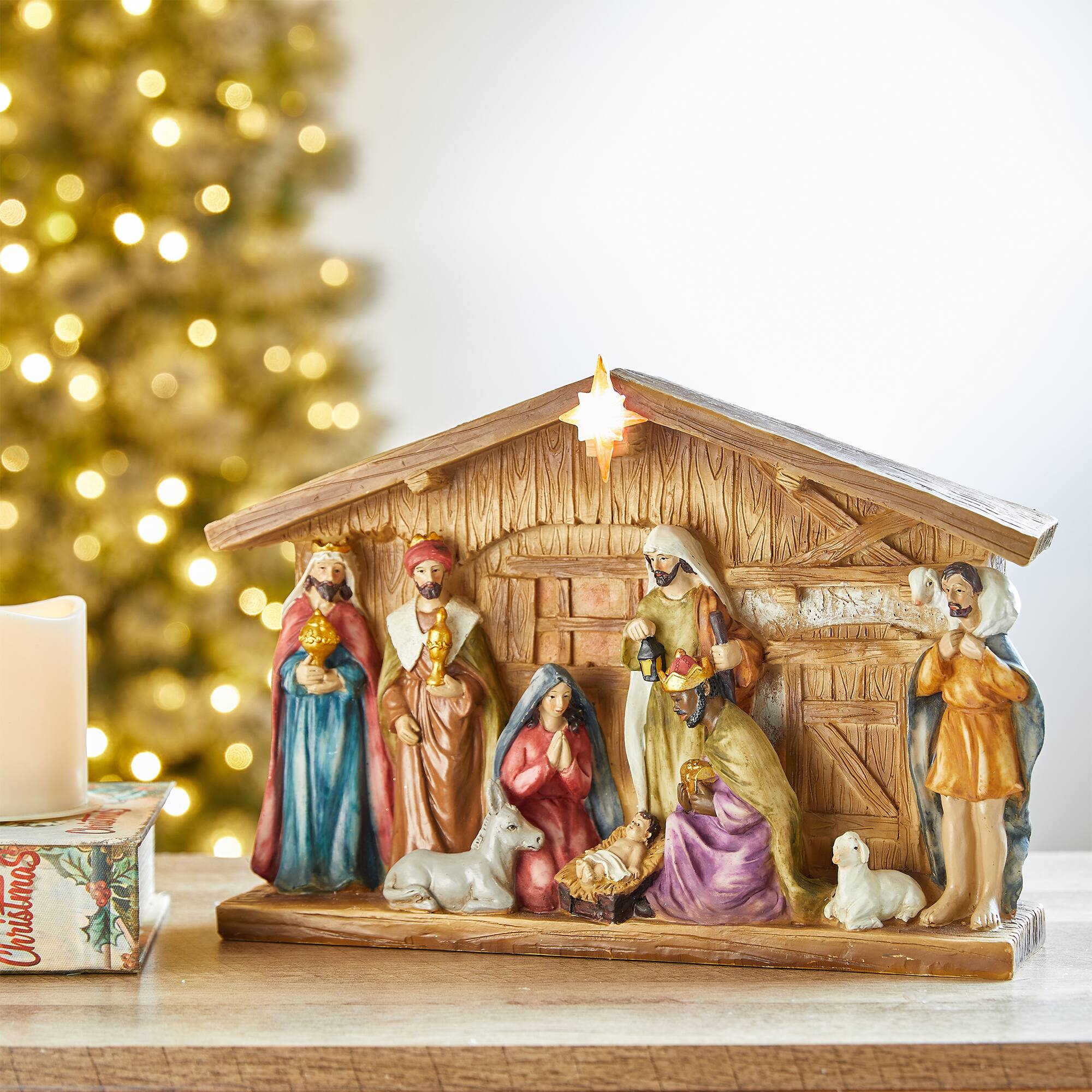 Alt View 5. Glitzhome - 12.5"L Lighted Resin Nativity House - Multi-Colored.
