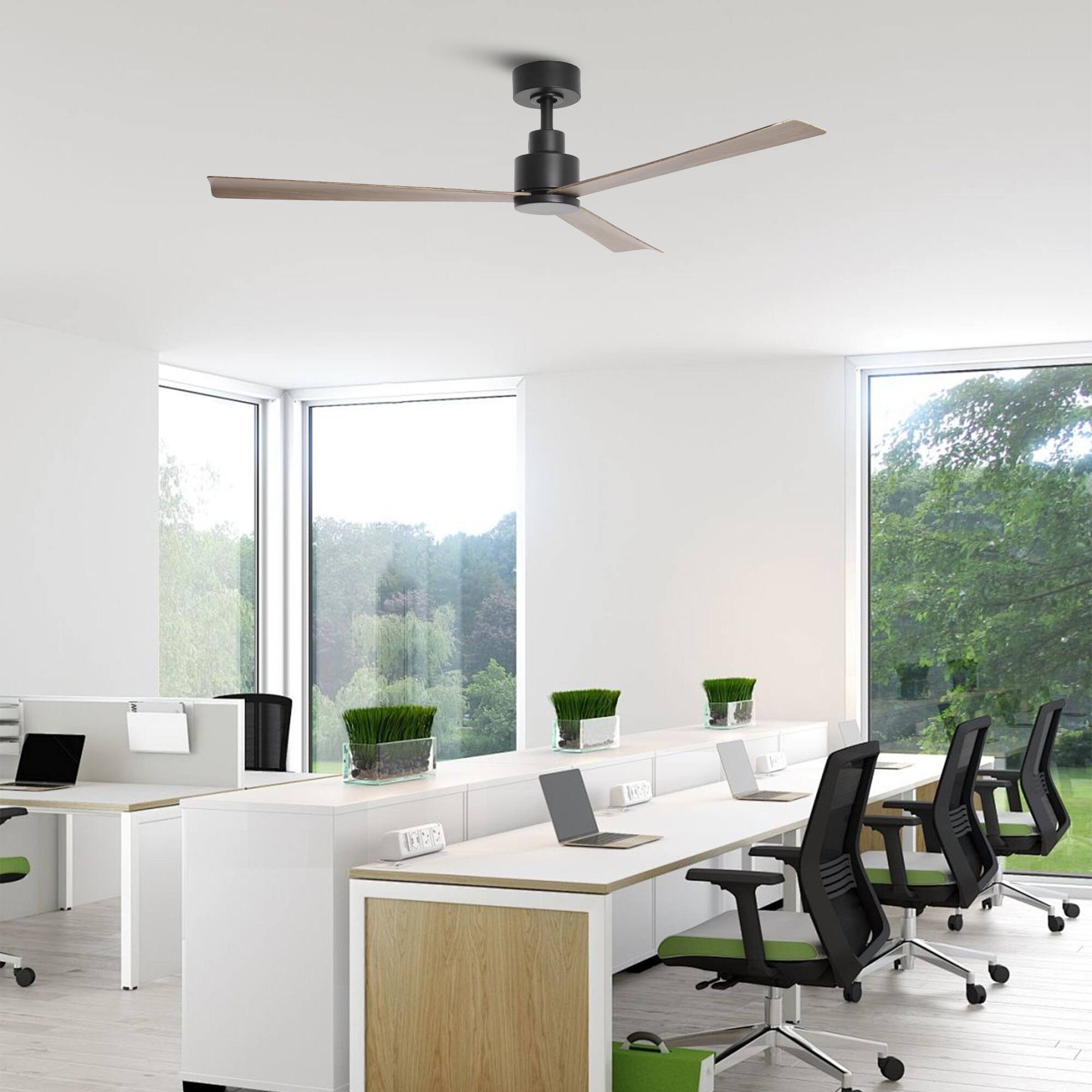 Angle. Parrot Uncle - 52" Modern 3-Blade Ceiling Fan with Reversible DC Motor, 6-Speed, Remote Control, No Light - Brown.