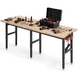VEVOR - Adjustable Workbench, 5000 lbs Capacity, 96 x 24 Inch Oak Wood Top Workstation with 4 AC Outlets & 2 USB Ports - Wood + Black