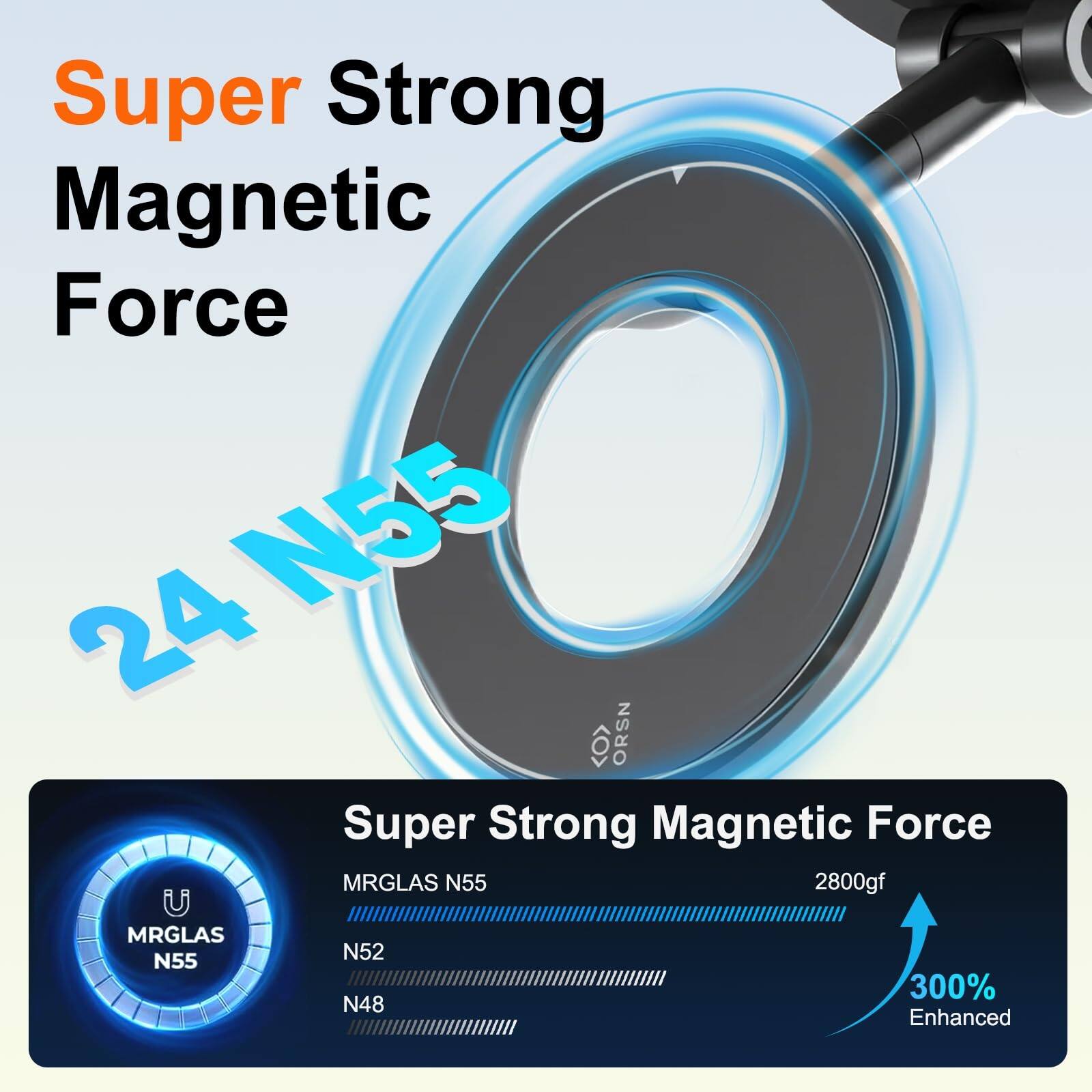 Super Strong Magnetic Force  
24 N55  

Super Strong Magnetic Force  
MRGLAS N55  
2800gf  
300% Enhanced  

MRGLAS N55  
N52  
N48