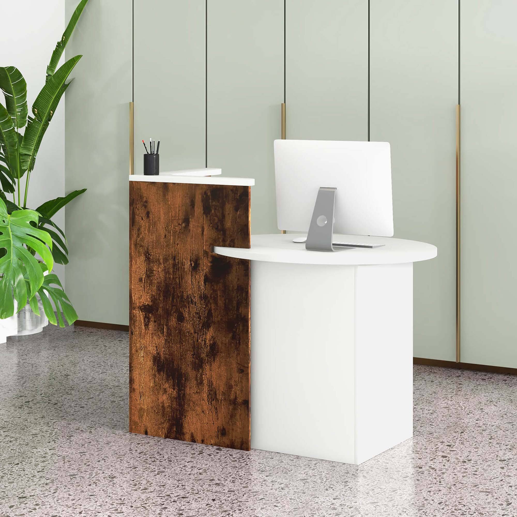 Alt View 4. Costway - Costway Front Reception Counter Desk Checkout Office Desk with Open Shelf & Lockable Drawer - Black,White.