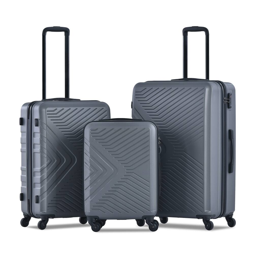Front. Ropilly - Ropilly 3 Piece Luggage Set ABS Hard Shell Suitcase Set with Spinner Wheels Gray - Gray.
